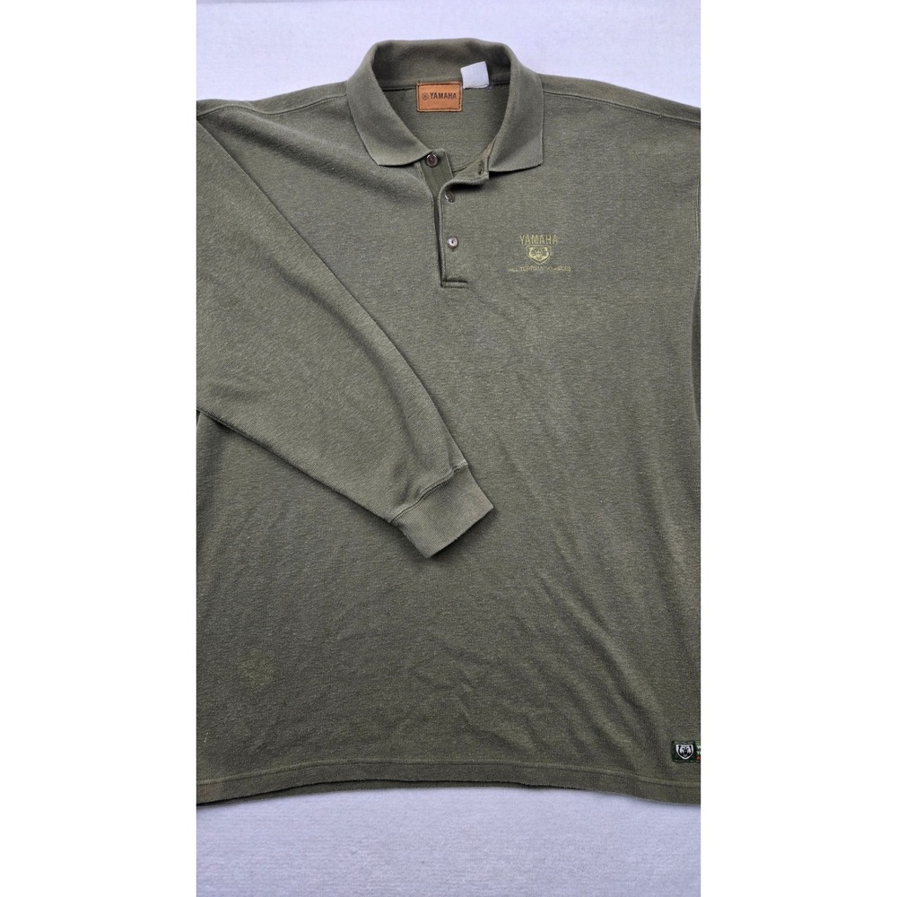 Vintage Yamaha 2001 ATV Long Sleeve Waffle Polo Shirt Olive Green‎ ATV